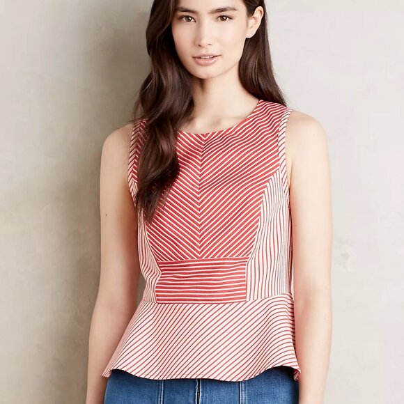 Anthropologie Maeve Cantua Peplum Top | Size 4 | NWT Red & White Striped Blouse - Picture 9 of 10